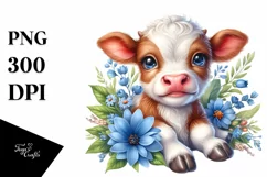 Colorful Baby Cow Smiling Resting Sublimation Clipart Product Image 1