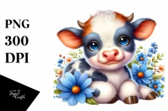 Colorful Baby Cow Smiling Resting Sublimation Clipart Product Image 3