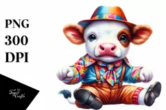 Colorful Cow with Boogie-Woogie Dancer's Outfit, PNG Product Image 3