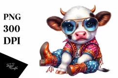 Colorful Cow with Boogie-Woogie Dancer's Outfit, PNG Product Image 3