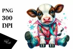 Colorful Cow in Boogie-Woogie Dancer's Outfit, PNG Product Image 3