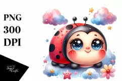 Colorful Baby Ladybug with Stars and Clouds | Clipart Product Image 1