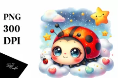 Colorful Baby Ladybug with Stars and Clouds | Clipart Product Image 3