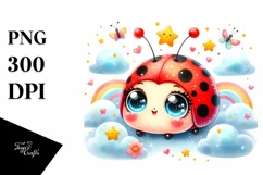 Smiling Cute Baby Ladybug in Stars | Clipart Product Image 1