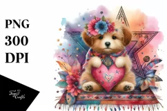 Colorful Puppy Holding Heart PNG Product Image 1