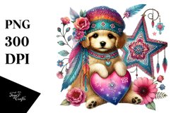 Colorful Puppy Holding Heart PNG Product Image 1