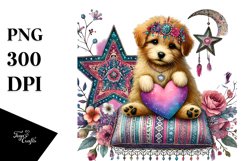 Boho Puppy Holding Heart, PNG Product Image 1