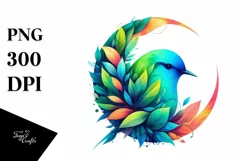 Abstract Bird with Plant Leaves PNG Product Image 3