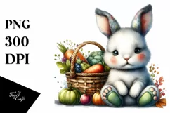Baby Rabbit with Autumn Vegetables, Watercolor Style, Product Image 3