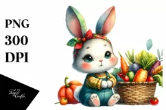Baby Rabbit with Autumn Vegetables, Watercolor Style, Product Image 3