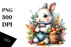 Baby Rabbit with Autumn Vegetables, Watercolor Style, Product Image 3