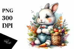 Baby Rabbit with Autumn Vegetables, Watercolor Style, Product Image 3