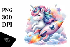 Colorful Baby Unicorn with Rocket Ship PNG Product Image 3