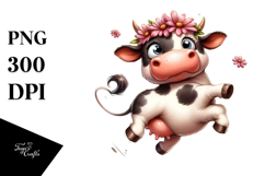 Ridiculously Cute Cartoon Cow with Flower Crown PNG Product Image 1
