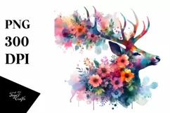 Artistic Deer,Vibrant Flower | Clipart Product Image 3