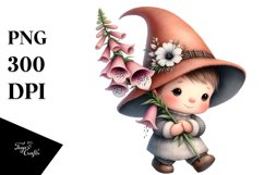 Cute Baby Gnome with Foxglove, Transparent PNG Product Image 1