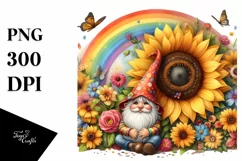 Gnome House with Sunflower, Rainbow and Flowers, Watercolor Product Image 1