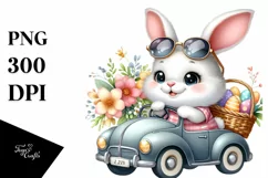 Easter Bunny Driving Egg Flower, Clipart |T-shirt, Mug PNG Product Image 8