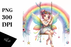 Small Cute Fairy Swinging from Rainbow | Clipart Product Image 3