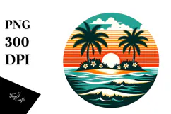 Retro Tropical Island Sunset, Transparent PNG Product Image 1