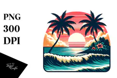 Retro Tropical Island Sunset, PNG Product Image 1