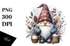 Detailed Winter Gnome Watercolor PNG Product Image 1