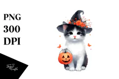 Halloween Kitten Watercolor, Transparent PNG Product Image 1