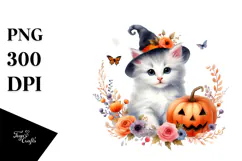 Halloween Kitten Watercolor, Transparent PNG Product Image 1
