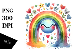 Colorful Smiling Rainbow with Hearts PNG Product Image 1