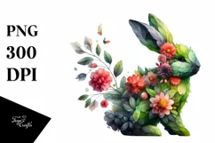 Abstract Bunny with Plant Leaves and 3D Flowers PNG Product Image 1