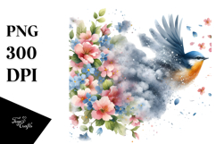Watercolor Bird in Blue Cloud PNG Product Image 1