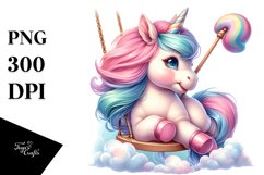 Baby Unicorn with Swing Club, Vibrant PNG Product Image 3