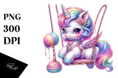 Baby Unicorn with Swing Club, Vibrant PNG Product Image 3