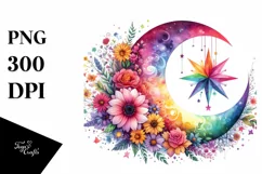 Vibrant Half Moon with Flowers, Transparent PNG Product Image 3