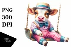 Baby Cow with Swing Dancer's Outfit PNG Product Image 3
