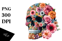 Colorful Skull with Flowers PNG Product Image 1