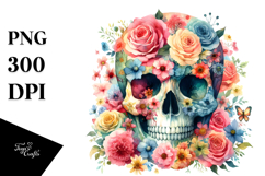 Colorful Skull and Flower Watercolor PNG Product Image 1