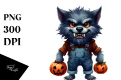 Funny Werewolf Halloween Clipart PNG Product Image 1