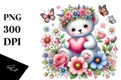Colorful Bear Holding Heart PNG Product Image 1