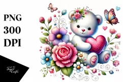 Colorful Bear Holding Heart PNG Product Image 1