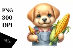 Baby Puppy Holding Corncob, Watercolor Style, Clipart Product Image 1