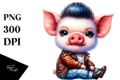 Cute Pig with Cool Haircut PNG Product Image 1