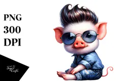 Cute Pig with Cool Haircut PNG Product Image 1