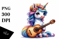 Baby Unicorn with Spanish Guitar PNG Product Image 3