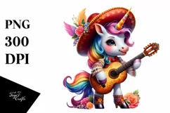 Baby Unicorn with Spanish Guitar PNG Product Image 1
