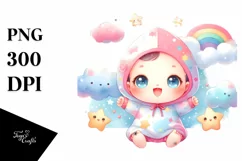 Colorful Baby with Stars and Clouds | Sublimation | Clipart Product Image 1
