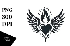 Fire Heart with Wings PNG Product Image 1