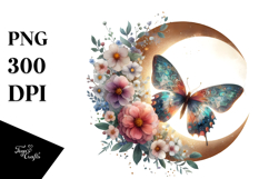Watercolor Boho Butterfly Half Flowers, High-Res PNG Product Image 1