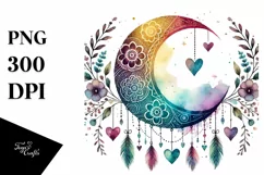 Cute Boho Half Moon with Hanging Hearts PNG Product Image 1