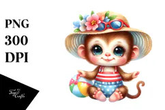 Whimsical Cute Monkey in Beachwear PNG Product Image 1
